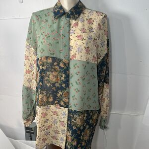 Liz Sport Patchwork Floral Button Up Shirt Large Y2K Cottagecore Grandmacore